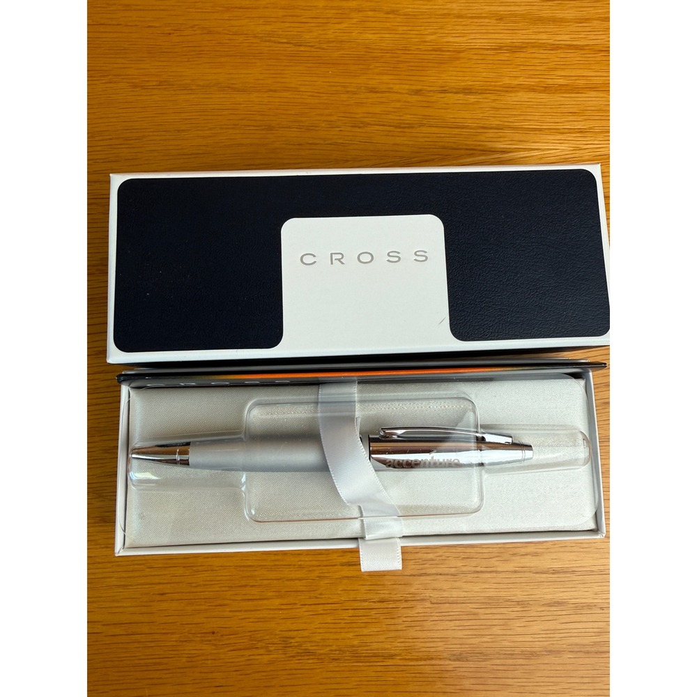 CROSS Ballpoint Pen Unisex Silver Satin Chrome Accenture Logo OS